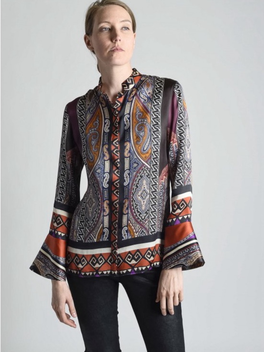 Etro Paisley Print Long-Sleeve silk Blouse size 48 US XL